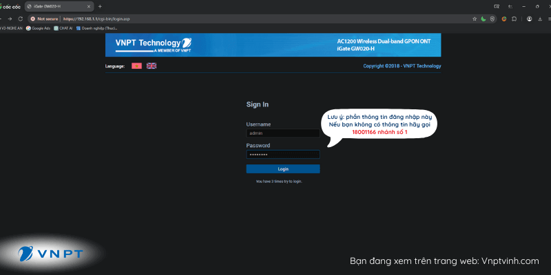 Đăng nhập modem wifi VNPT